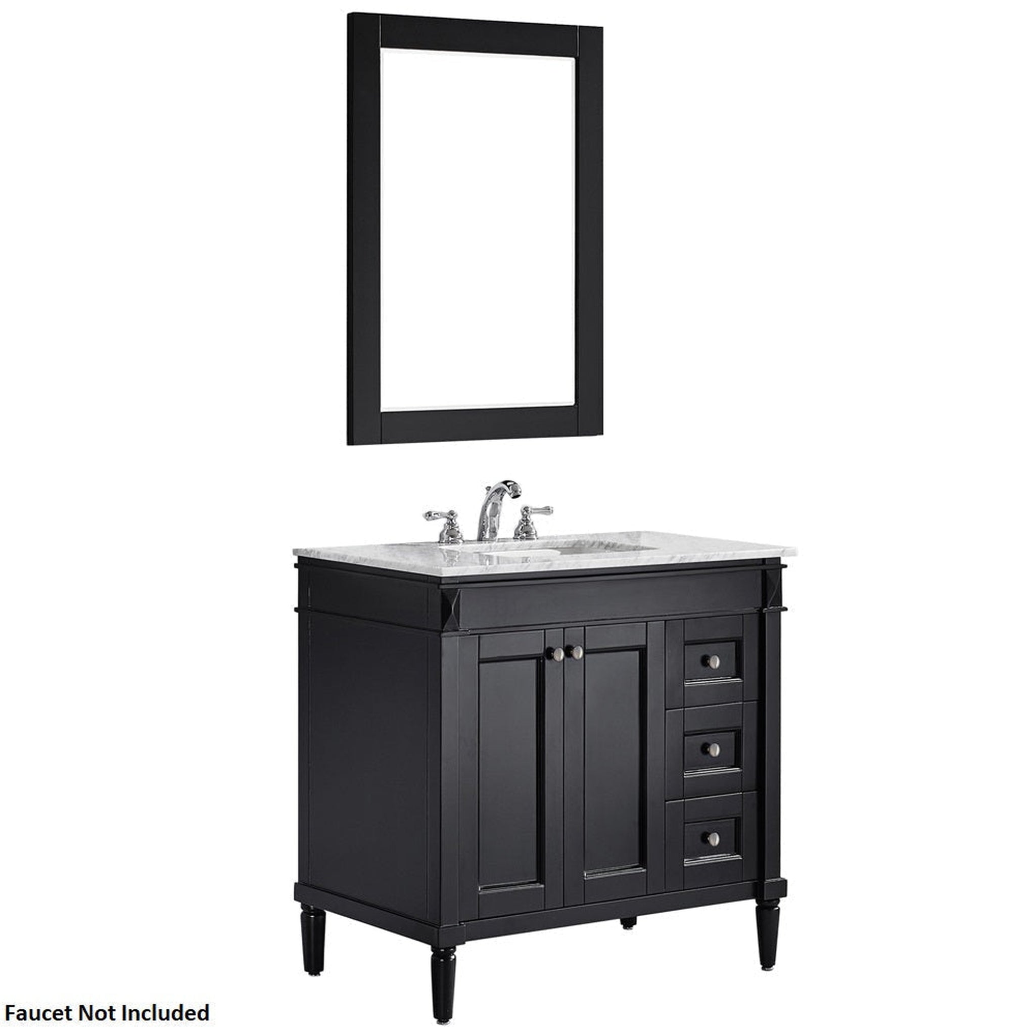 Vinnova, Vinnova Catania 37" Espresso Freestanding Single Vanity Set In White Carrara Marble Top With Undermount Ceramic Sink and Mirror