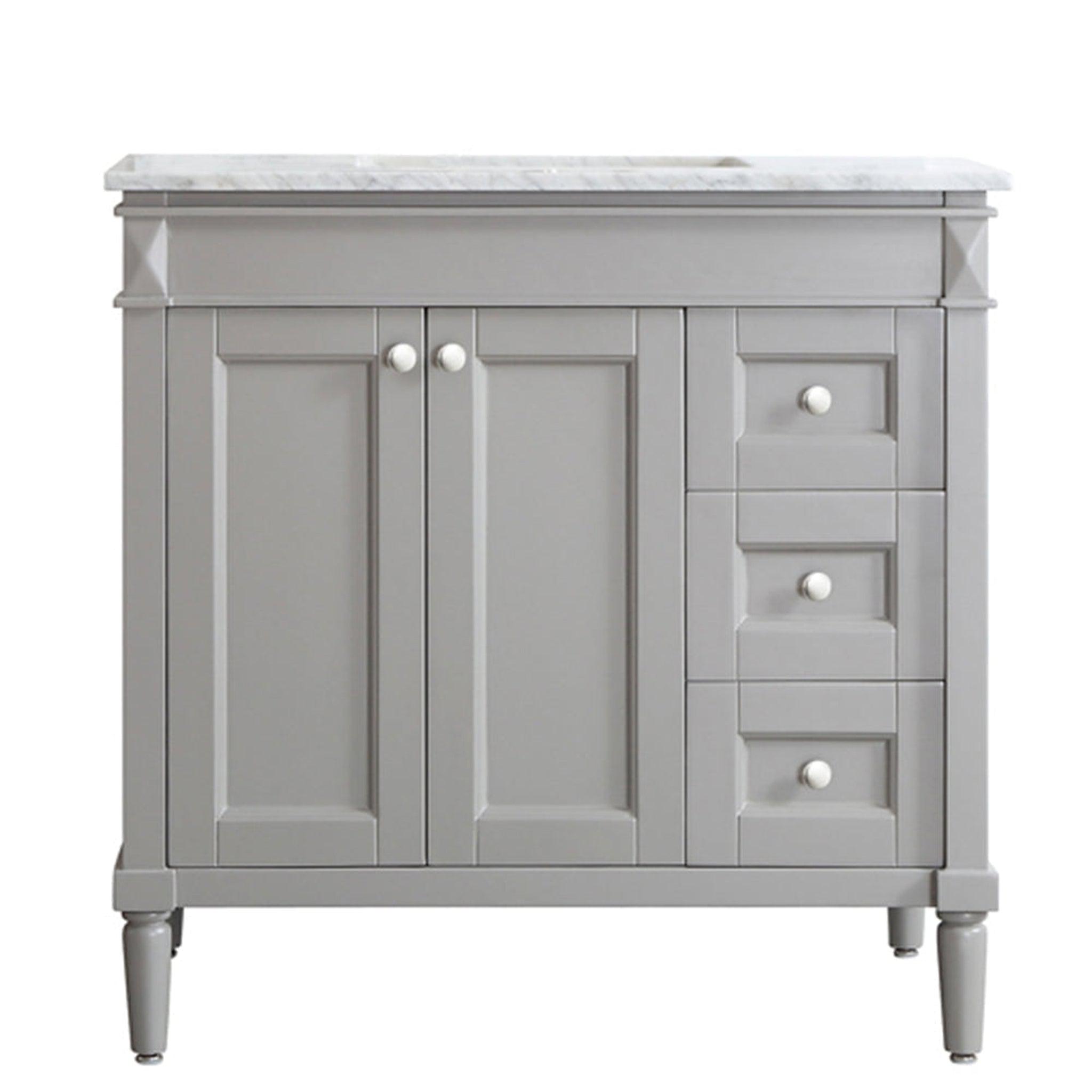 Vinnova, Vinnova Catania 37" Gray Freestanding Single Vanity Set In White Carrara Marble Top With Undermount Ceramic Sink