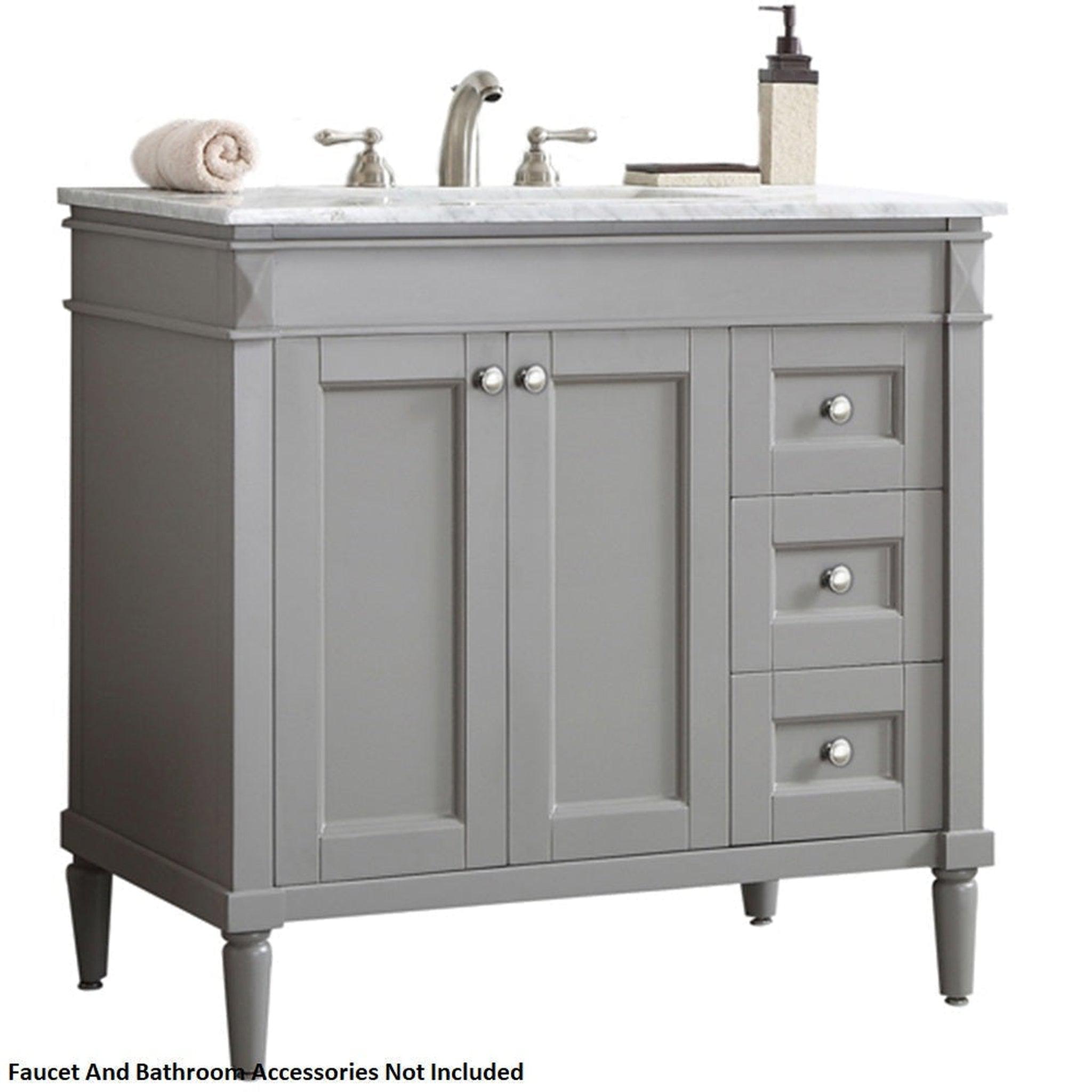 Vinnova, Vinnova Catania 37" Gray Freestanding Single Vanity Set In White Carrara Marble Top With Undermount Ceramic Sink