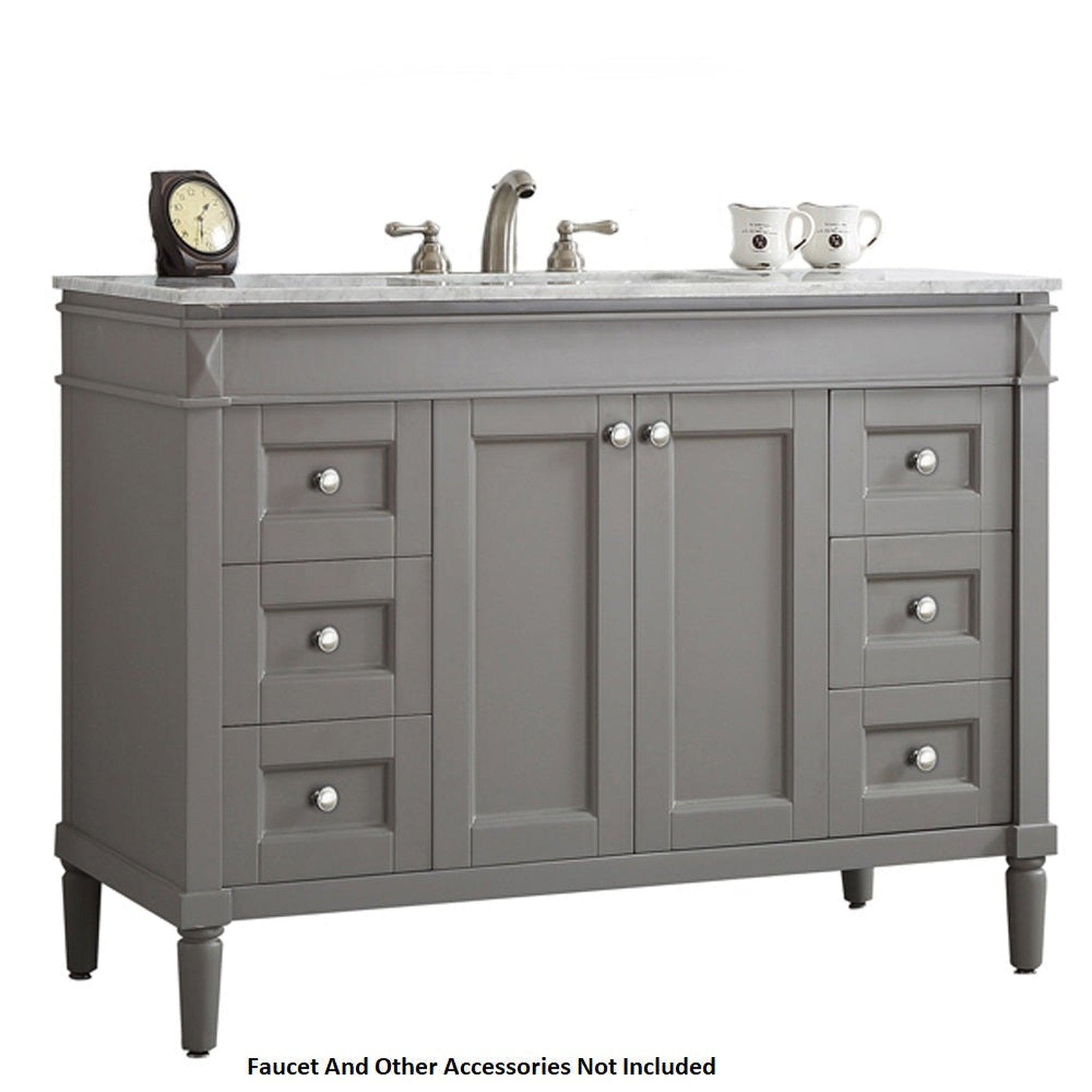 Vinnova, Vinnova Catania 48" Gray Freestanding Single Vanity Set In White Carrara Marble Top With Undermount Ceramic Sink