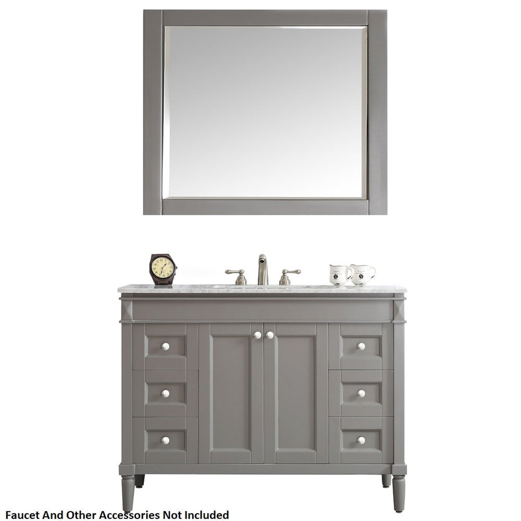 Vinnova, Vinnova Catania 48" Gray Freestanding Single Vanity Set In White Carrara Marble Top With Undermount Ceramic Sink and Mirror