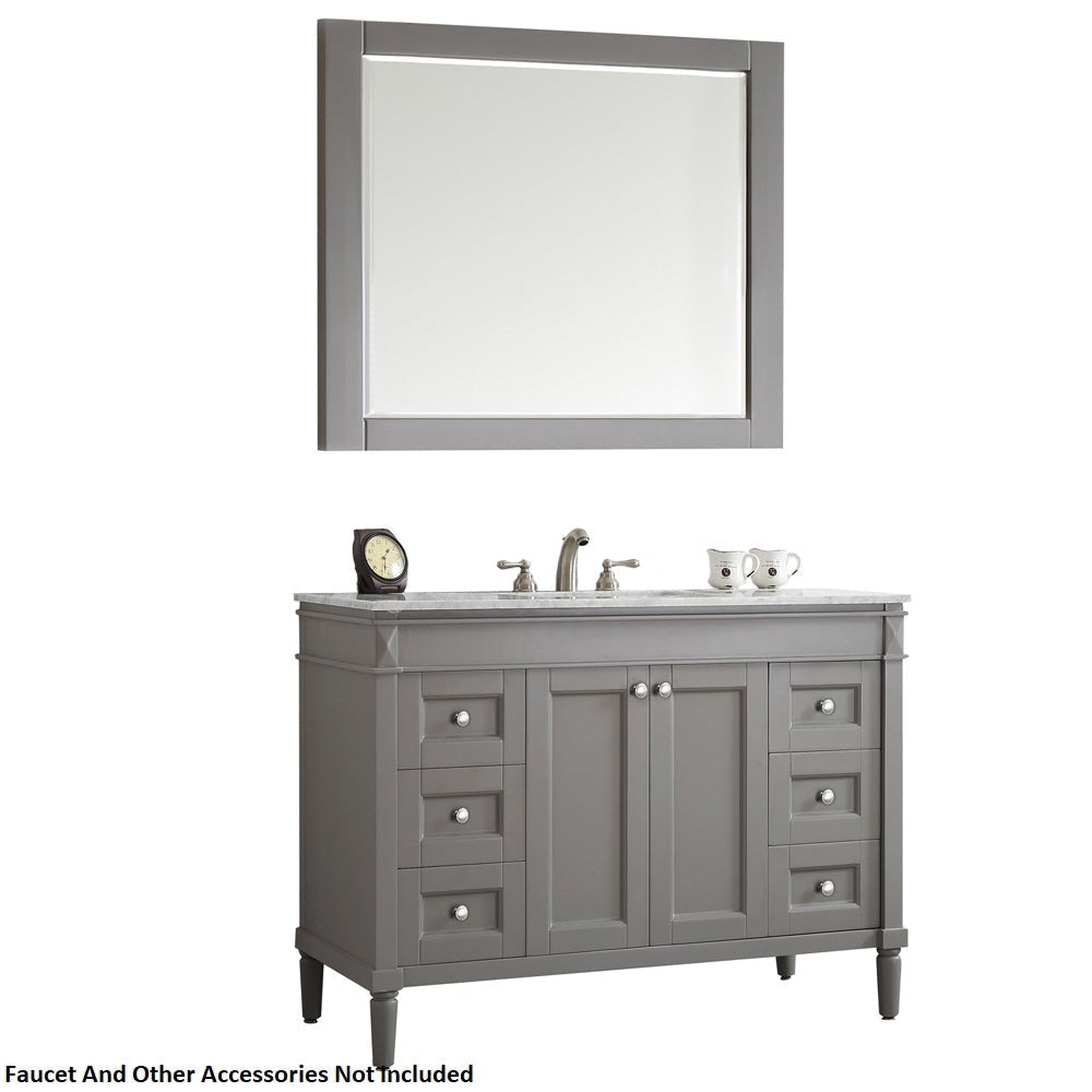 Vinnova, Vinnova Catania 48" Gray Freestanding Single Vanity Set In White Carrara Marble Top With Undermount Ceramic Sink and Mirror