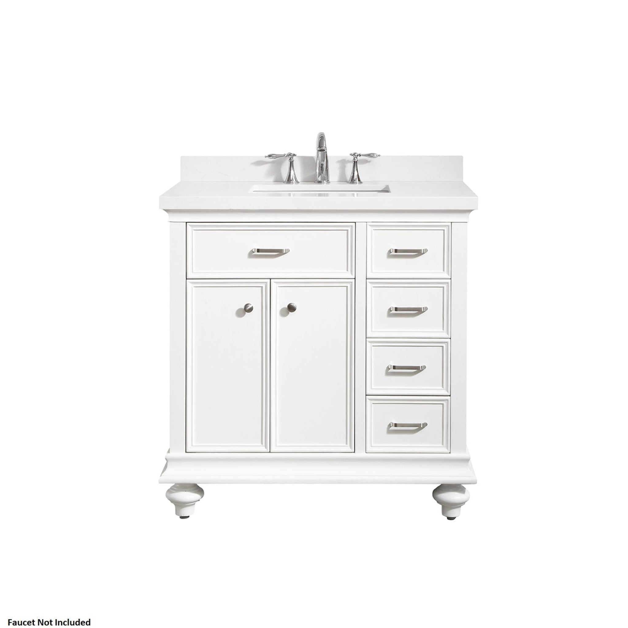 Vinnova, Vinnova Charlotte 36" White Freestanding Vanity Set In White Single Carrara Composite Quartz Stone Top With Undermount Ceramic Sink and Backsplash