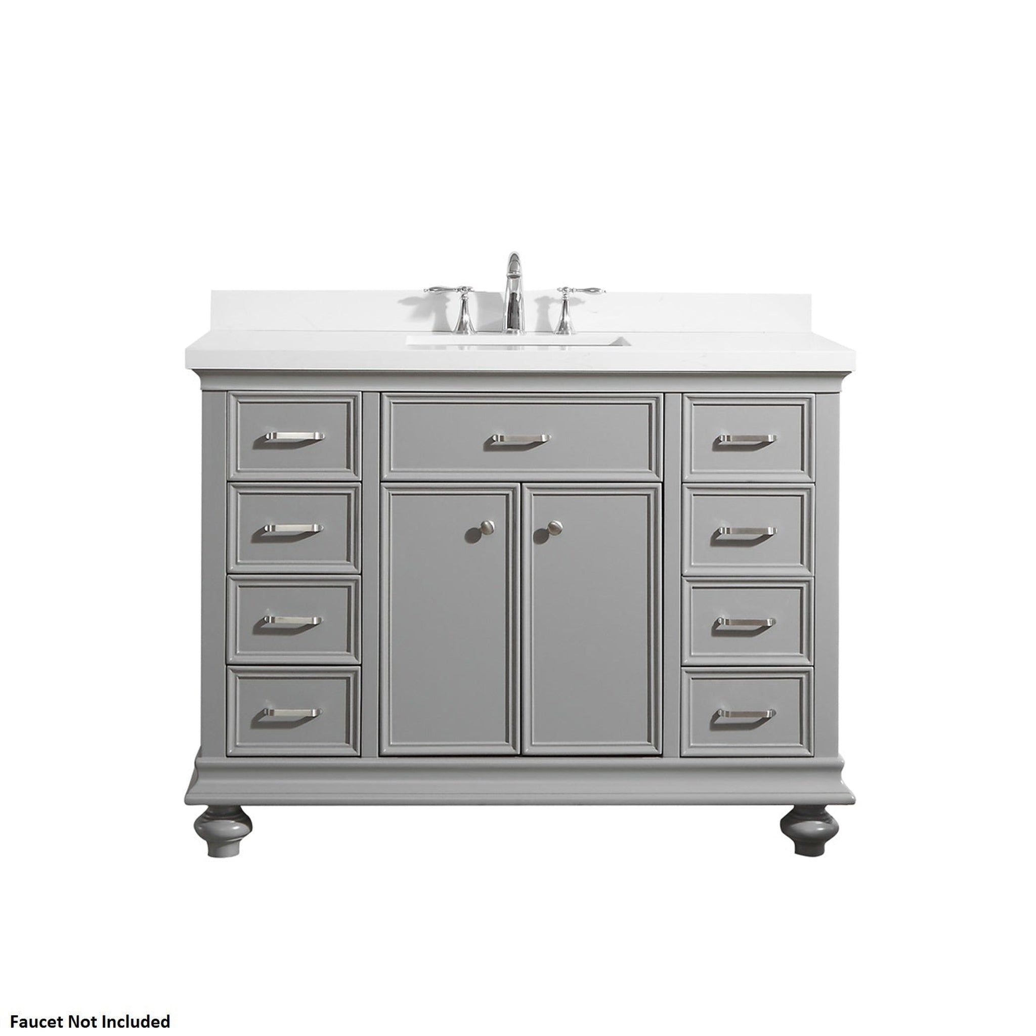 Vinnova, Vinnova Charlotte 48" Gray Freestanding Vanity Set In White Single Carrara Composite Quartz Stone Top With Undermount Ceramic Sink and Backsplash