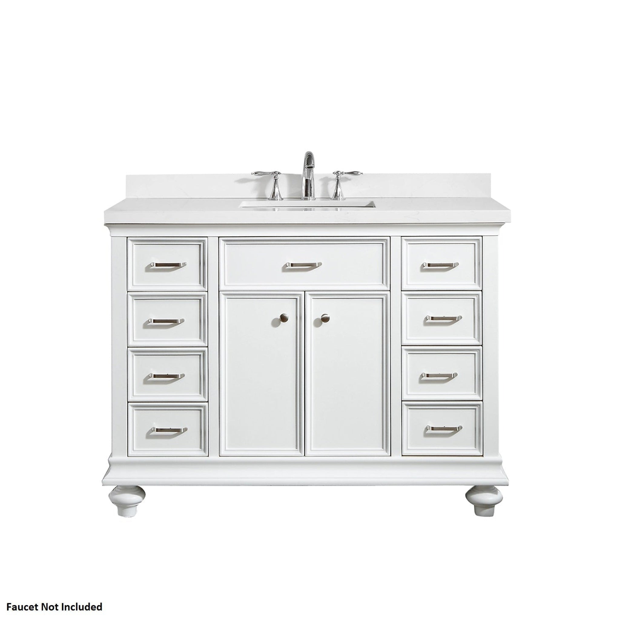 Vinnova, Vinnova Charlotte 48" White Freestanding Vanity Set In White Single Carrara Composite Quartz Stone Top With Undermount Ceramic Sink and Backsplash