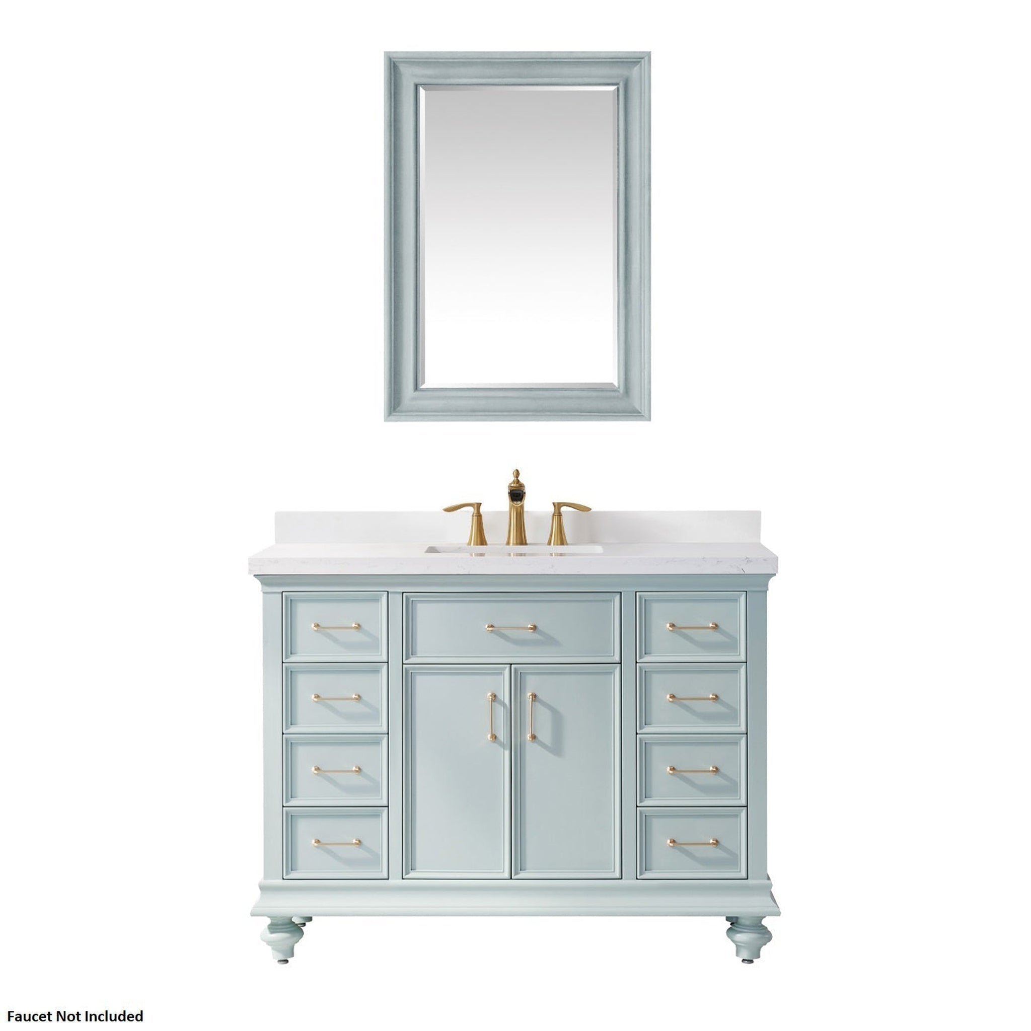 Vinnova, Vinnova Charlotte 48"Finnish Green Freestanding Single Vanity Set In White Carrara Composite Quartz Stone Top With Undermount Ceramic Sink, Backsplash and Mirror