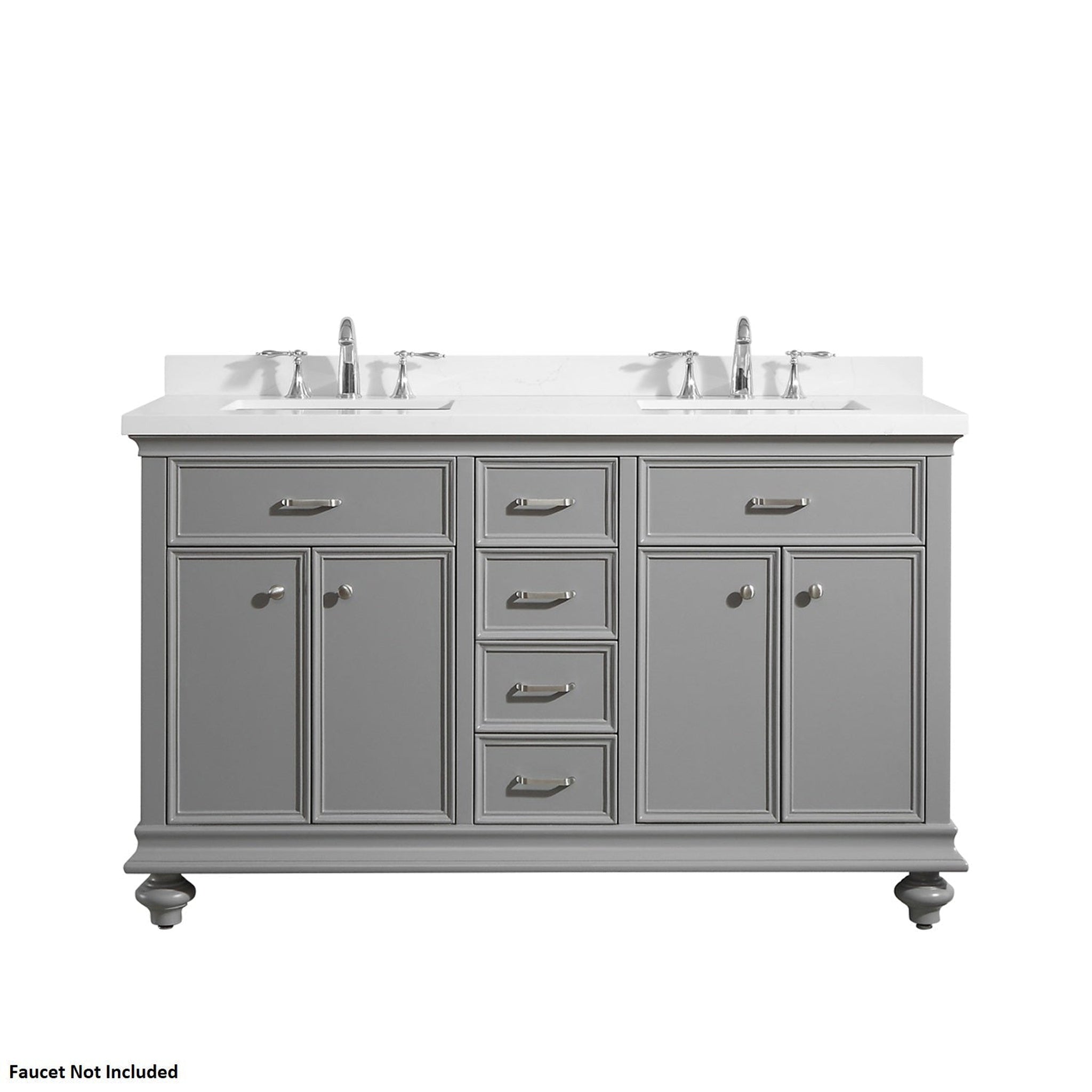 Vinnova, Vinnova Charlotte 60" Gray Freestanding Double Vanity Set In White Carrara Composite Quartz Stone Top With Undermount Ceramic Sink