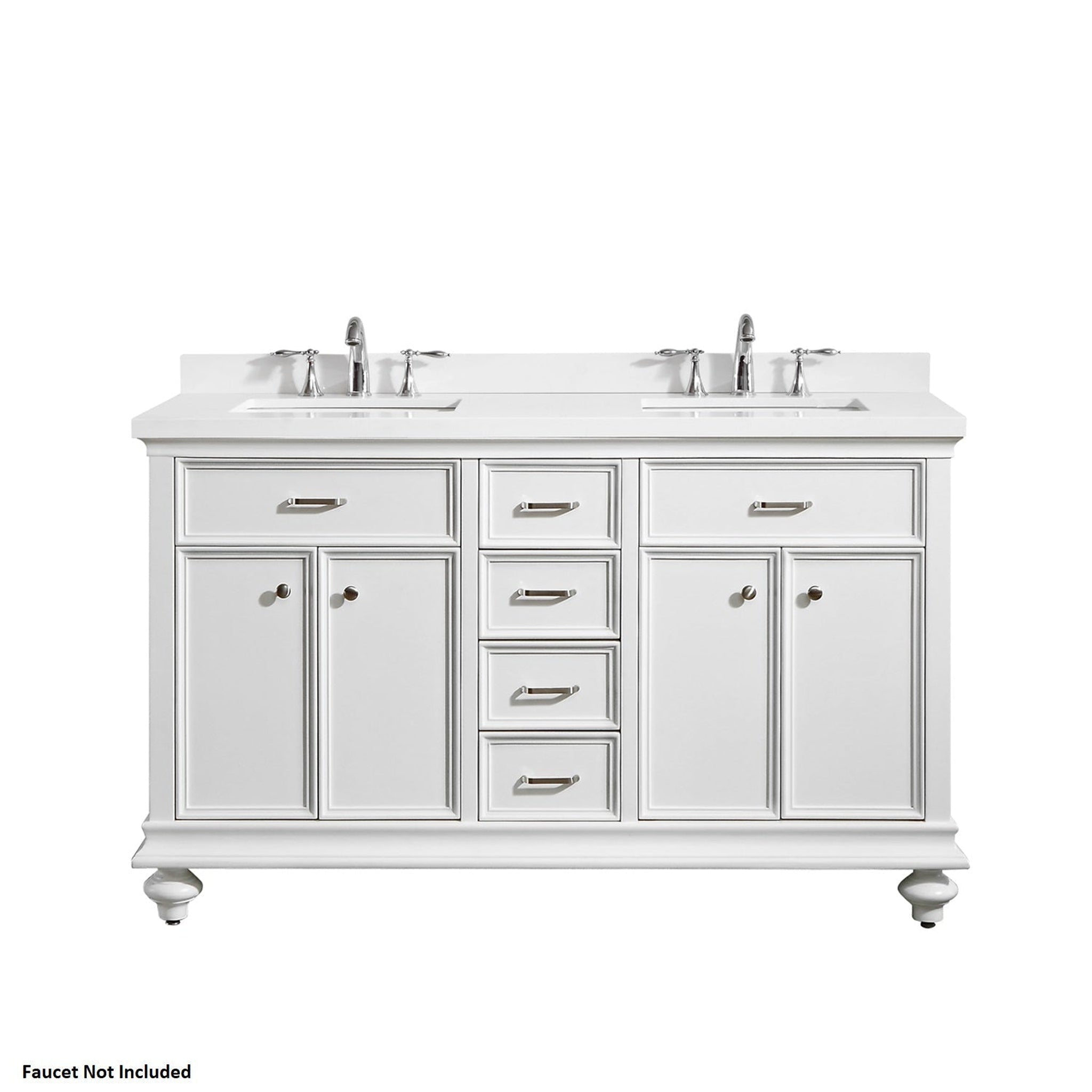 Vinnova, Vinnova Charlotte 60" White Freestanding Double Vanity Set In White Carrara Composite Quartz Stone Top With Undermount Ceramic Sink