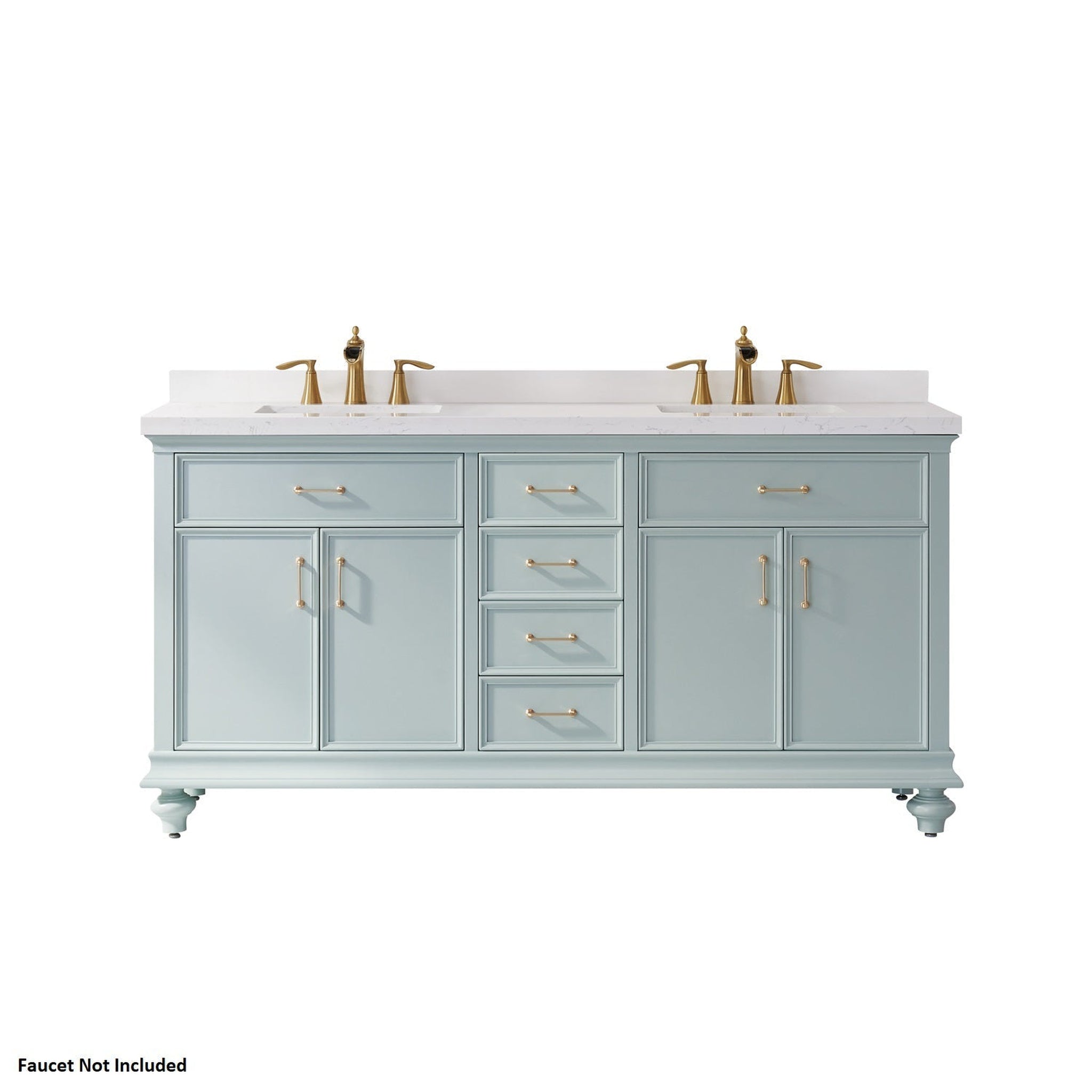 Vinnova, Vinnova Charlotte 72" Finnish Green Freestanding Double Vanity Set In White Carrara Composite Quartz Stone Top With Undermount Ceramic Sink