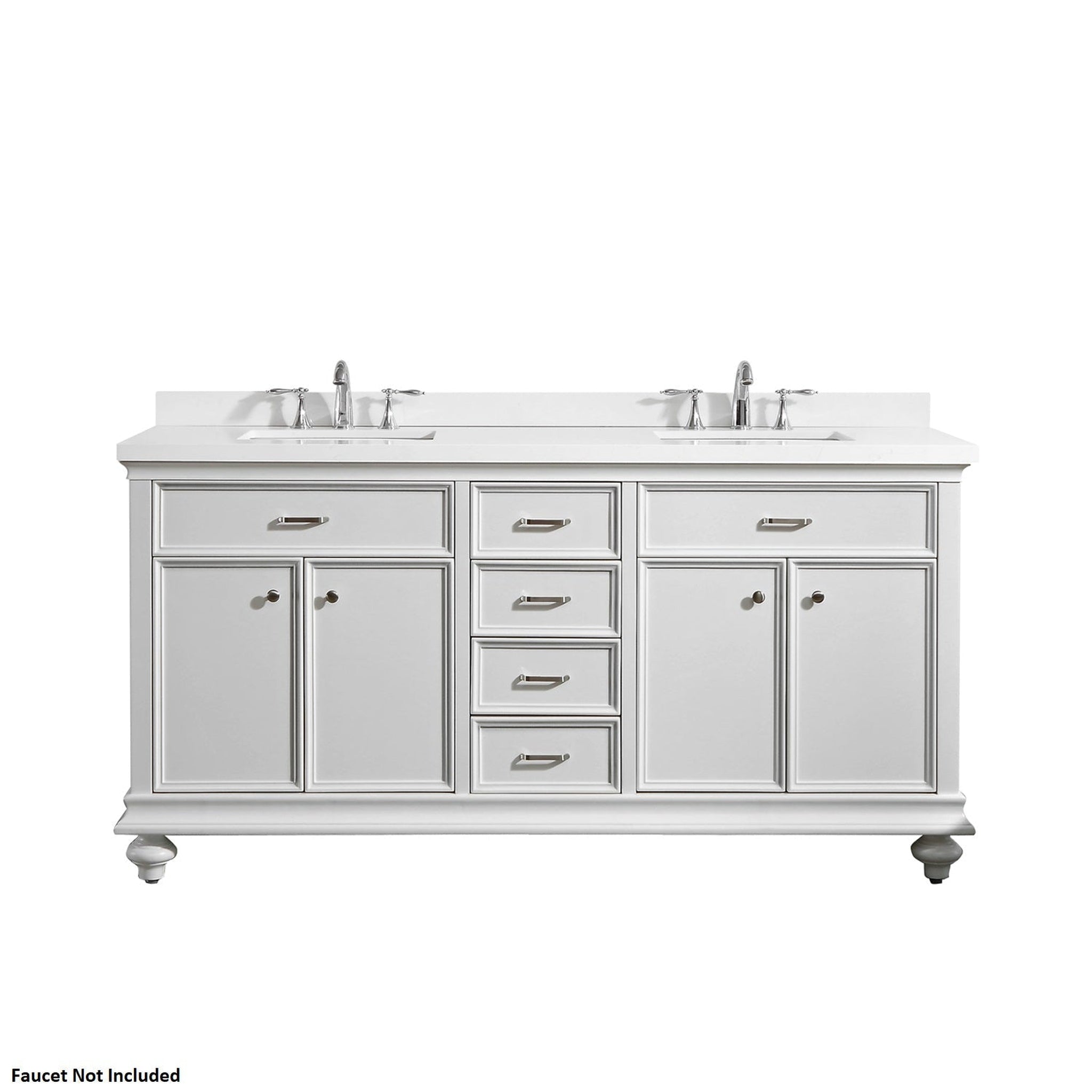 Vinnova, Vinnova Charlotte 72" White Freestanding Double Vanity Set In White Carrara Composite Quartz Stone Top With Undermount Ceramic Sink and Backsplash