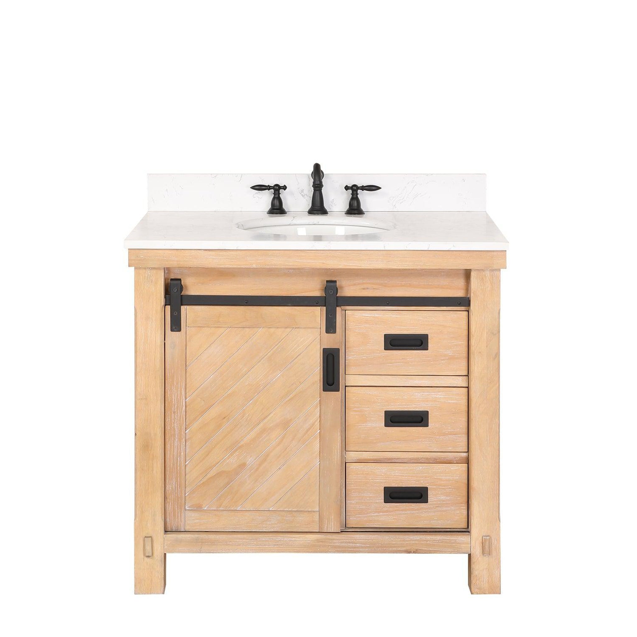 Vinnova, Vinnova Cortes 36" Single Sink Bath Vanity In Weathered Pine Finish With White Composite Countertop