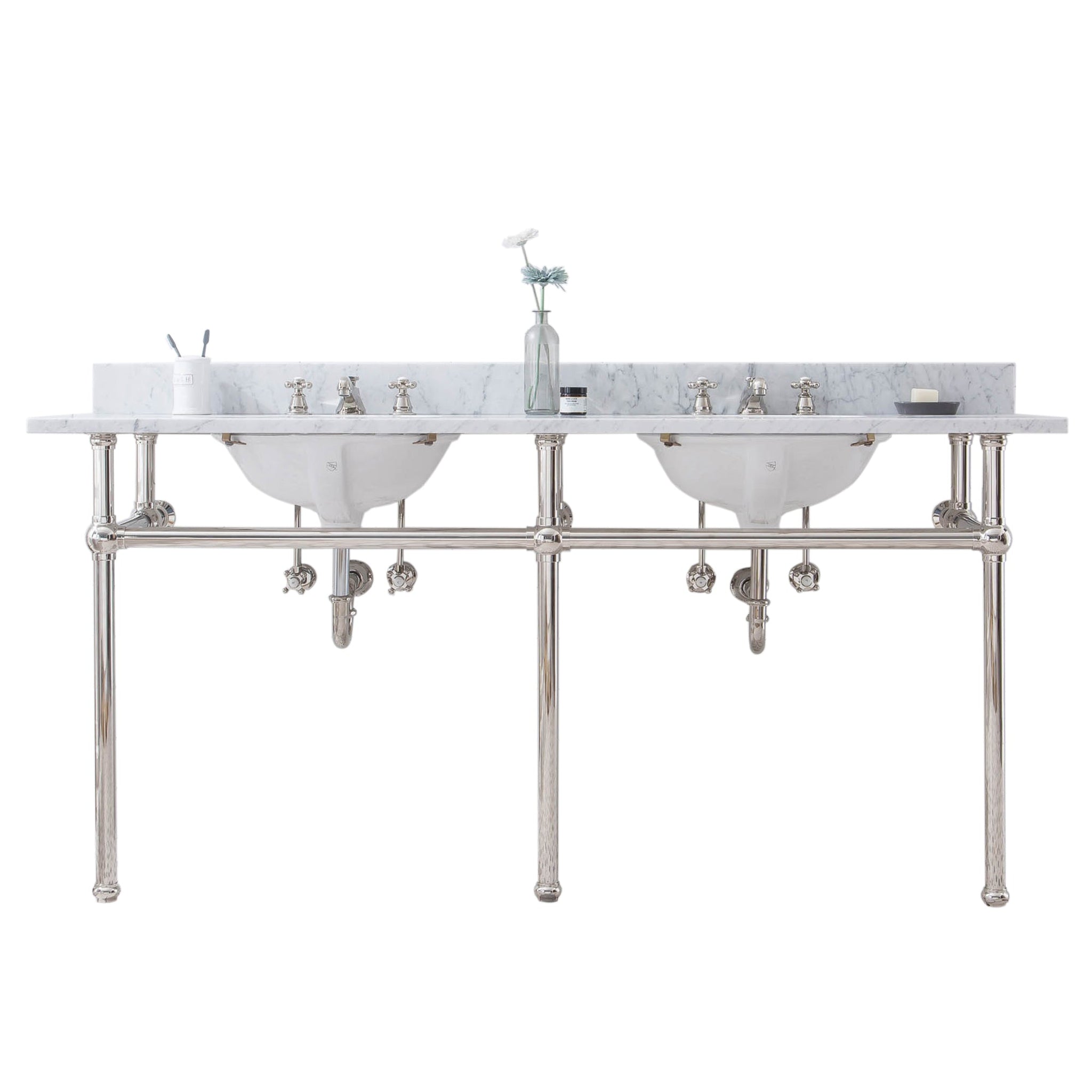 Water Creation, Water Creation Embassy 72" Wide Double Wash Stand, P-Trap, and Counter Top with Basin included in Polished Nickel (PVD) Finish