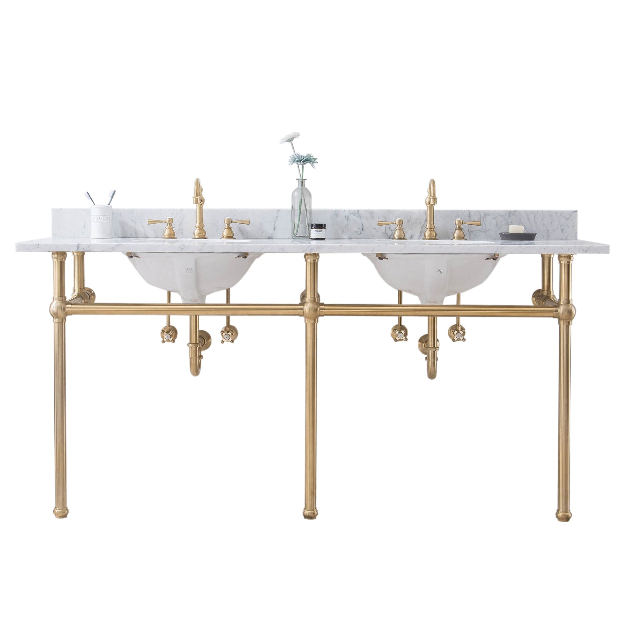 Water Creation, Water Creation Embassy 72" Wide Double Wash Stand, P-Trap, and Counter Top with Basin included in Satin Gold Finish